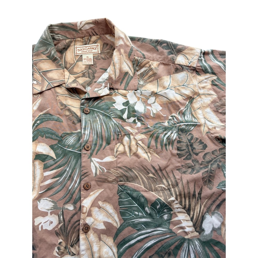 Boca Classics Men's Island Wear Shirt XL Brown Tropical Leaf Cotton‎ Bamboo